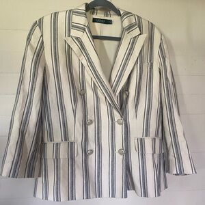 Ralph Lauren White Blazer with Navy Stripes Double-Breasted